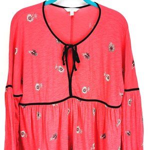 Lucky Brand Long Sleeve Coral Red Peasant Top XL